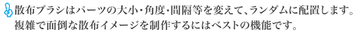 散布ブラシはパーツの大小・角度・間隔等を変えて、ランダムに配置します。